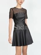 Shein Black Pu Leather A Line Dress With Lace