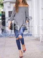 Shein Grey Long Sleeve Off The Shoulder Knotted Blouse