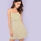 Shein Twist Front Polka Dot Fit And Flare Dress