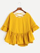 Shein Lattice-back Frill Sleeve Smock Top