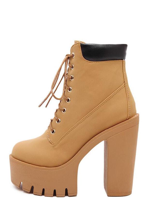 Shein Brown Lace Up Chunky Platform Ankle Boots