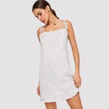 Shein Self Tie Shoulder Polka Dot Dress
