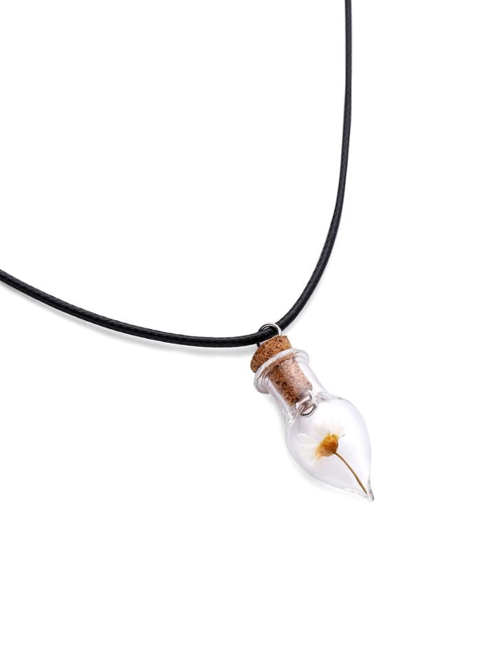 Shein Flower Pendant Skinny Cord Necklace