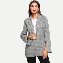 Shein Split Sleeve Tie Waist Tartan Plaid Blazer