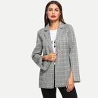 Shein Split Sleeve Tie Waist Tartan Plaid Blazer