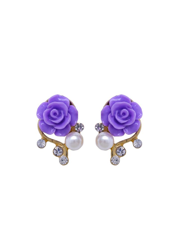 Shein Rose Shaped Artificial Pearl And Diamond Stud Earrings