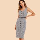 Shein Single Breasted Belted Plaid Dress