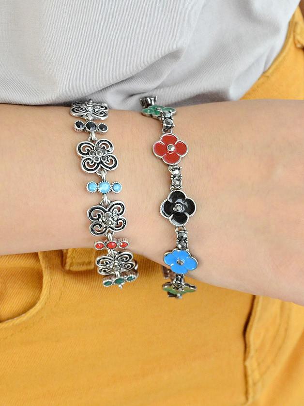 Shein Ethnic Style Colorful Enamel Flower Bracelets
