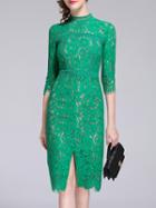 Shein Green Split Lace Sheath Dress
