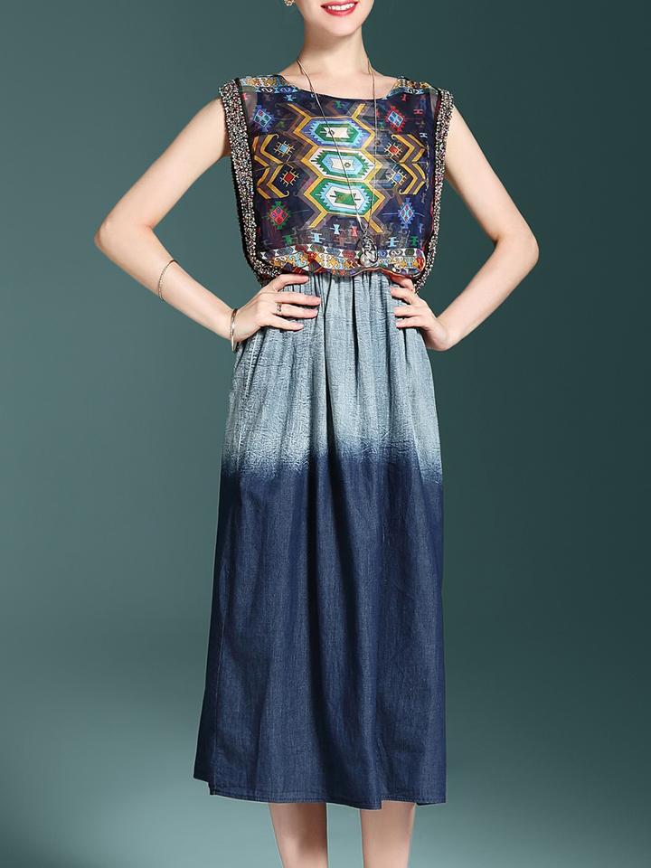 Shein Tribal Print Gradient Dress