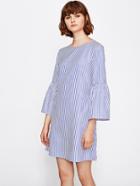 Shein Vertical Striped Flute Sleeve Bow Tie Back Dress