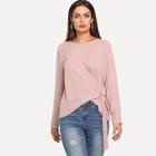 Shein Keyhole Back Knot Front Blouse