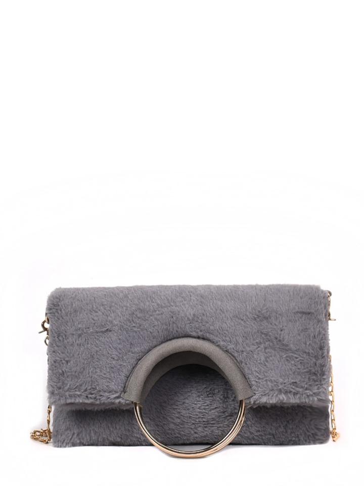 Shein Fold Over Fuzzy Bag With Ring Handle
