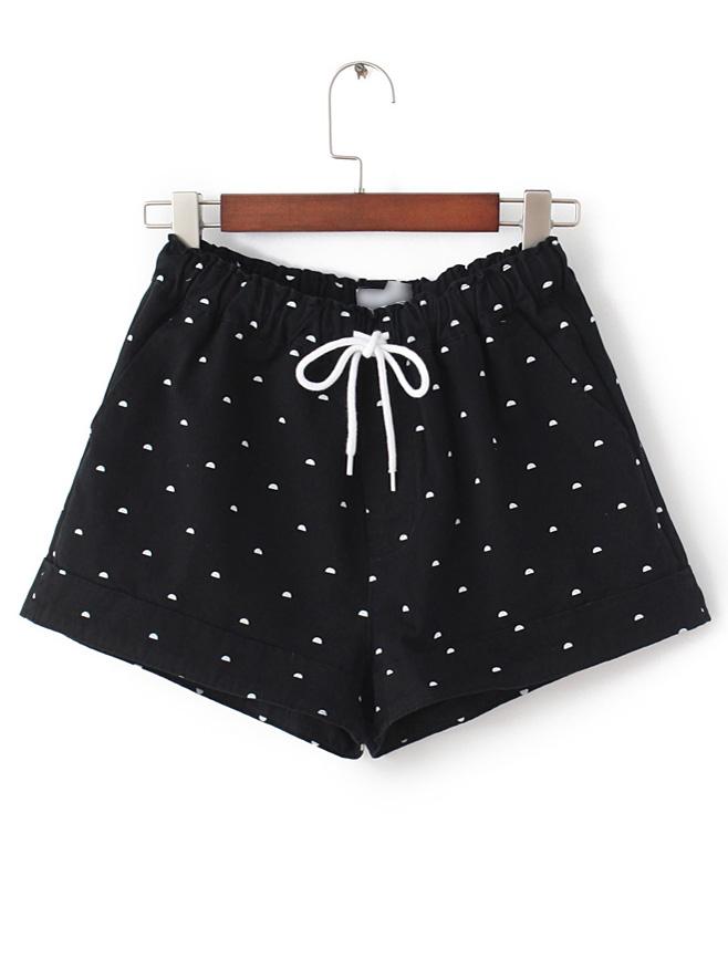 Shein Black Polka Dot Elatic Wasit Shorts