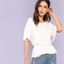 Shein Knot Back Slit Flounce Sleeve Tee