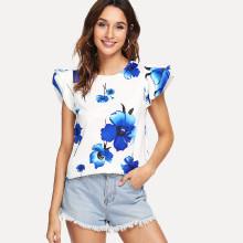 Shein Keyhole Back Floral Print Blouse