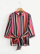 Shein Multi Stripe Belted Blouse