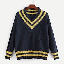 Shein Contrast Trim V-neck Sweater