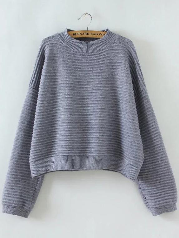 Shein Grey Ribbed Drop Shoulder Loose Sweater