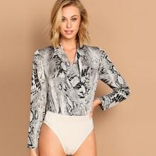 Shein Surplice Neck Snake Skin Shirt Bodysuit