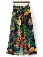 Shein Tropical Print Tie Waist Wide Leg Pants