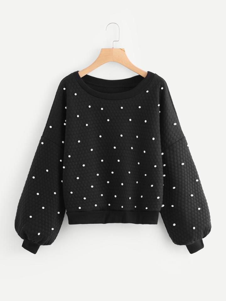 Shein Pearl Beading Lantern Sleeve Quilted Sweatshirt