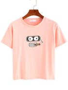 Shein Cartoon Print Pink T-shirt