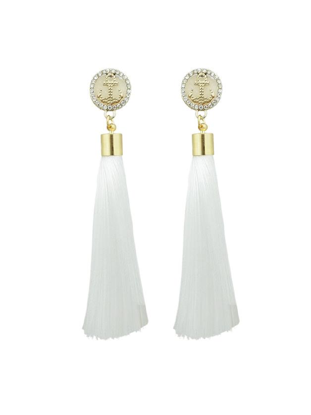 Shein White Anchor Decoration With Long Tassel Drop Statement Earrings
