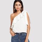 Shein Ruffle Trim Knotted One Shoulder Top