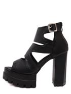 Shein Black Caged Cutout Chunky Mule Sandals