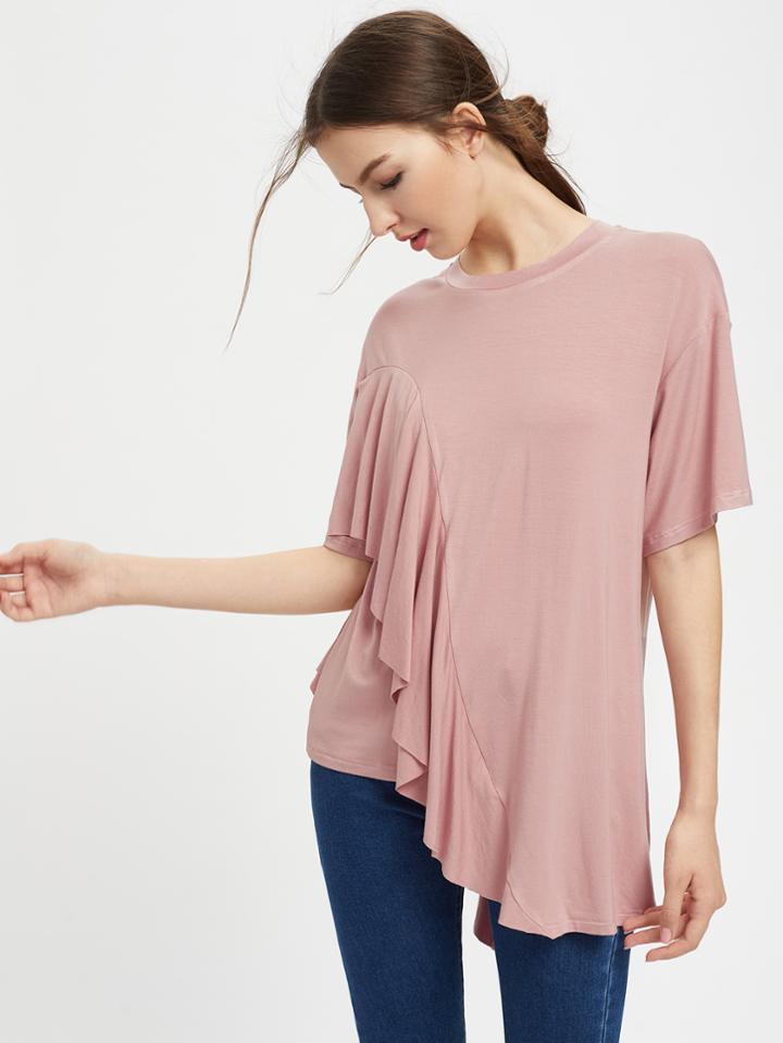 Shein Drop Shoulder Frill Asymmetrical Hem Tee