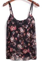 Shein Black Spaghetti Strap Floral Chiffon Cami Top
