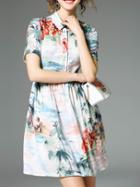 Shein Multicolor Lapel Ink Print A-line Dress