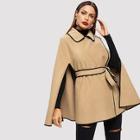 Shein Contrast Binding Buttoned Shoulder Wrap Cape Coat