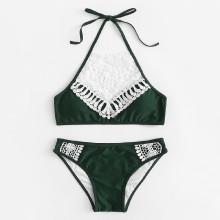 Shein Contrast Lace High Neck Bikini Set