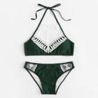 Shein Contrast Lace High Neck Bikini Set