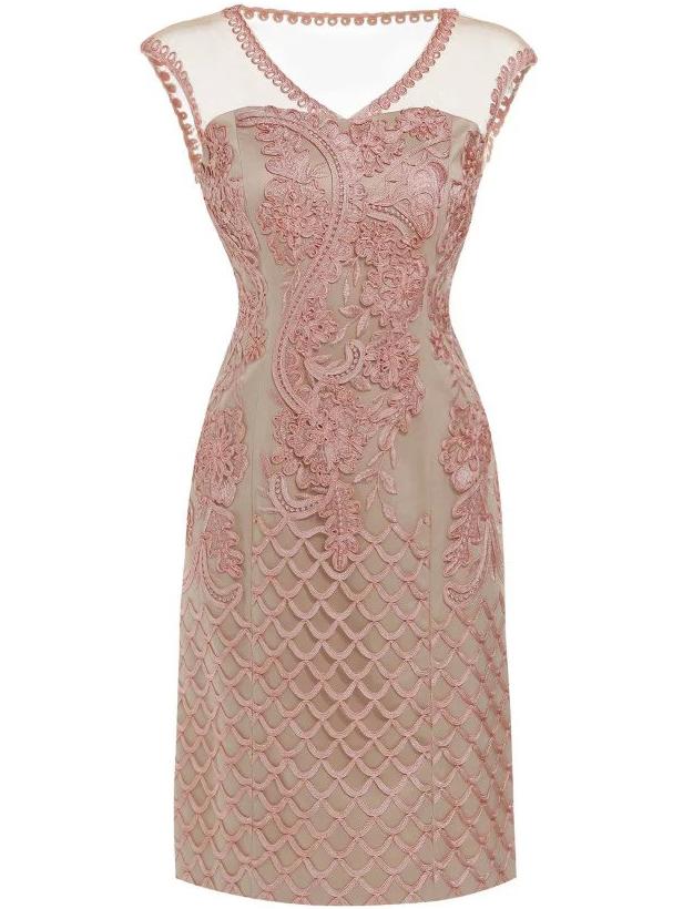 Shein Pink V Neck Gauze Disc Flowers Dress
