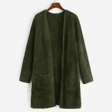 Shein Double Pocket Open Front Teddy Coat