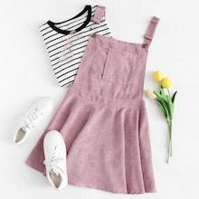 Shein Pocket Front Zip Up Back Corduroy Pinafore Dress