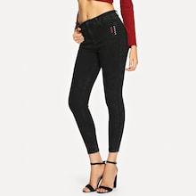 Shein Solid Embroidery Detail Jeans