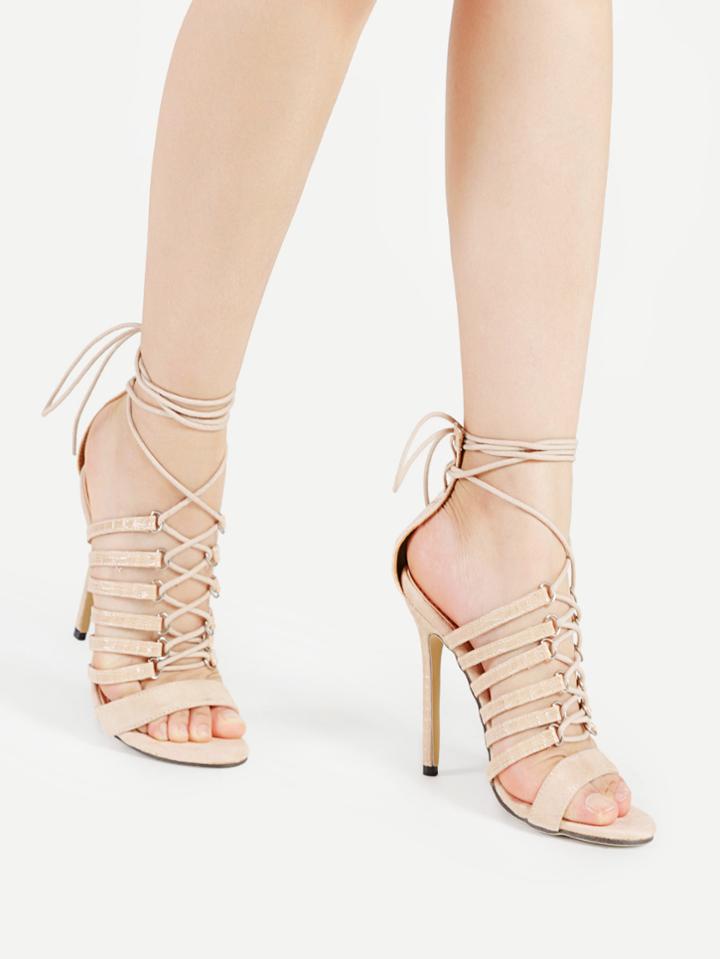 Shein Criss Cross Tie Up Pu Stiletto Sandals