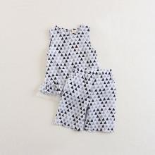 Shein Girls Geometric Print Colorblock Top With Shorts