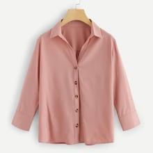 Shein Single-breasted Solid Collar Blouse