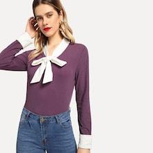 Shein 80s Contrast Trim Tied Neck Top