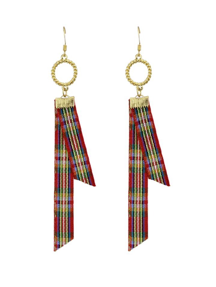 Shein Red Long Stripe Cloth Drop Earrings For Women