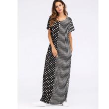 Shein Stripe And Dot Print Contrast Longline Dress