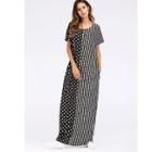 Shein Stripe And Dot Print Contrast Longline Dress
