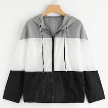 Shein Zip Up Color Block Hooded Windbreaker Jacket