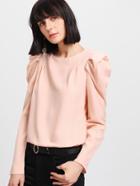 Shein Puff Sleeve Pleated Zip Up Back Blouse