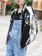 Shein Flowers Embroidered Color Block Jacket
